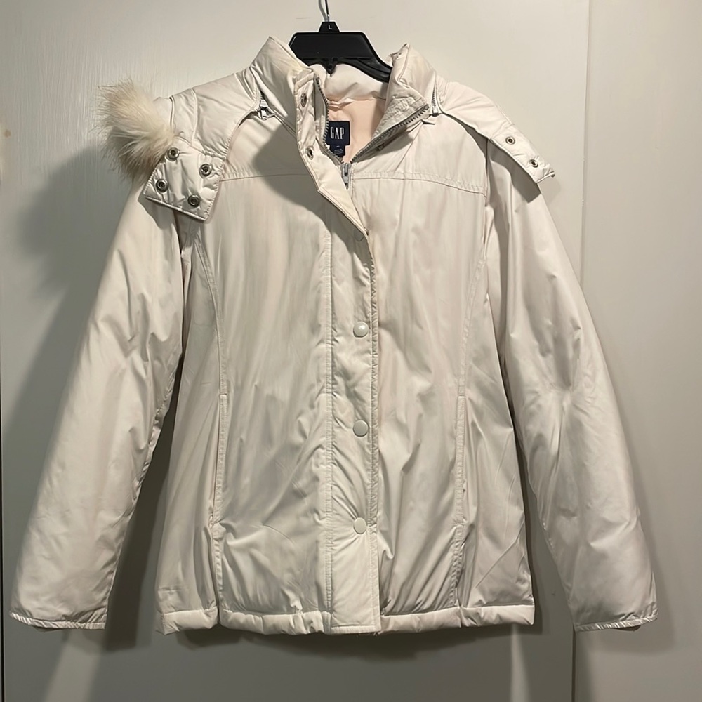 Gap White Down Winter Coat With Hood